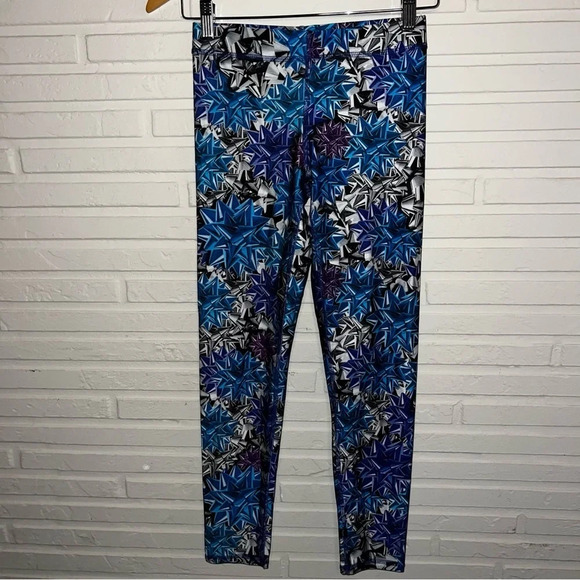 Terez Blue Silver Gift Wrap Bow Holiday Athletic Leggings, Women’s Size Small - Picture 1 of 8